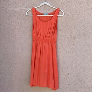The Arte By Zenna Orange Scoop Neck Short Sleeve Elastic Waist Woman’s Dress